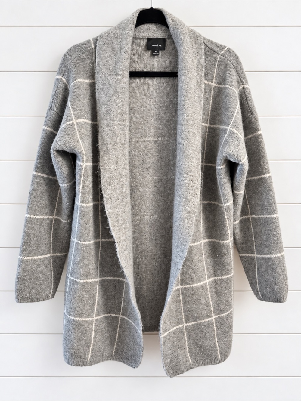 Lumiere Gray Windowpane Open-Front Cardigan